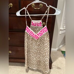 Alice & Trixie Beige Geometric Print Tank with Hot Pink Trim